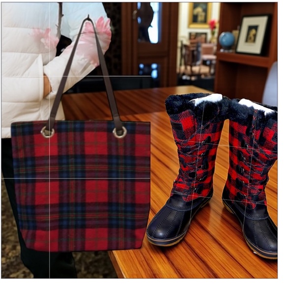 Talbots Red and Black Wool Plaid Tote Bag - Picture 1 of 3
